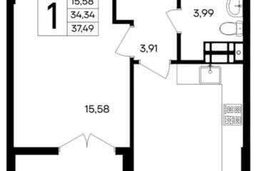1-к квартира, 34,4 м², 2/9 эт.