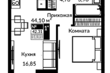 2-к квартира, 40,1 м², 12/17 эт.